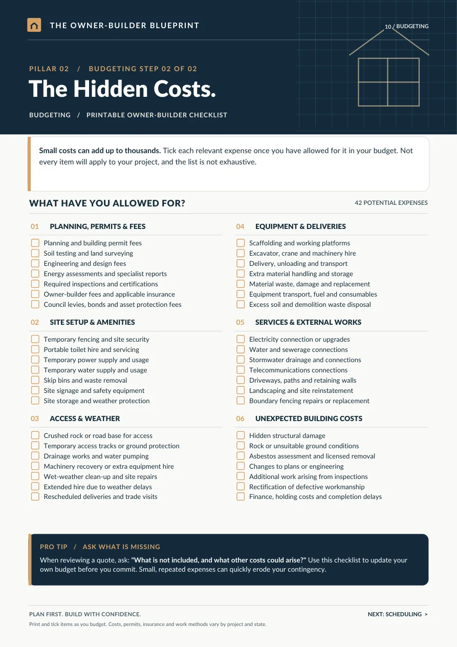 Actual hidden costs checklist page from the guide
